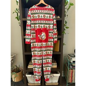 BUC-EE’S Unisex Festive Christmas Beaver Waffle Thermal Zip Pajamas Size Large